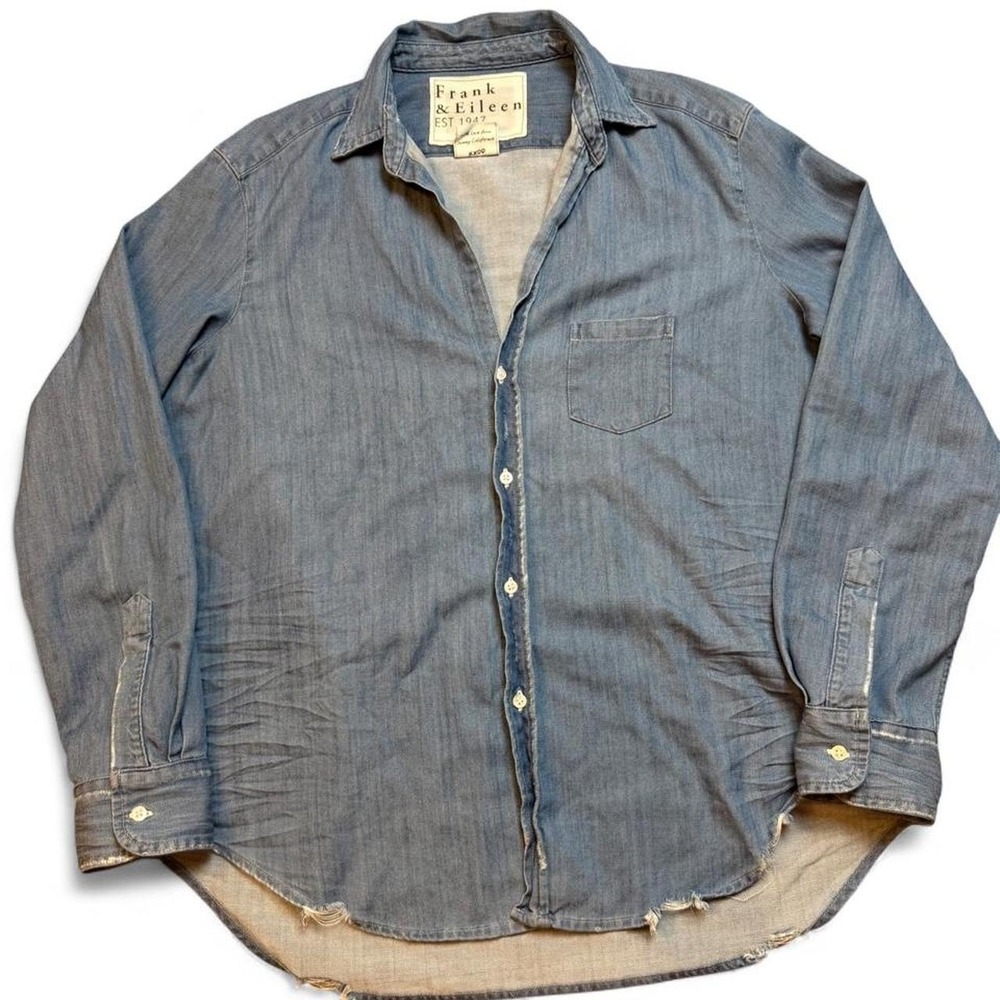 Frank & Eileen EILEEN Famous Denim Relaxed Shirt Distressed Vintage Wash Small